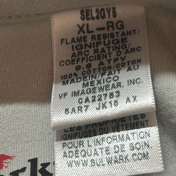 Bulwark Mens Flame Resistant Long Sleeve Gray Cotton Henley Shirt size XL SEL2GY - Picture 5 of 8